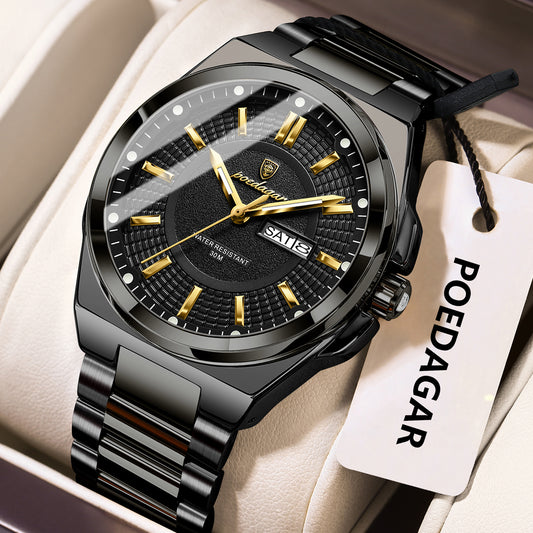 Swiss Design Men Watch - Sport Quartz Date Week Waterproof Luminous Stainless Steel