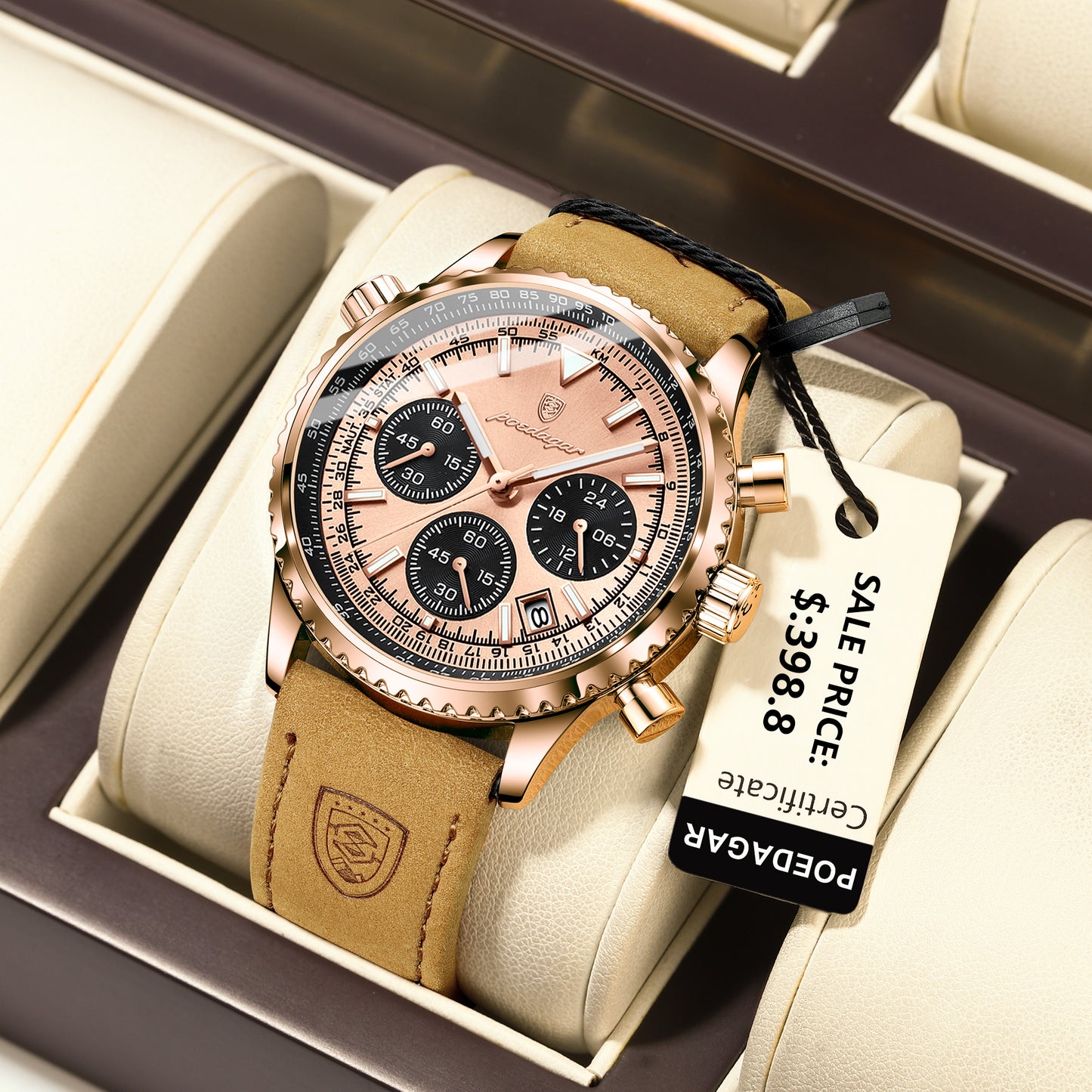 Swiss Design Men Watch - Quartz Waterproof Luminous Date Chronograph Leather Military Sports