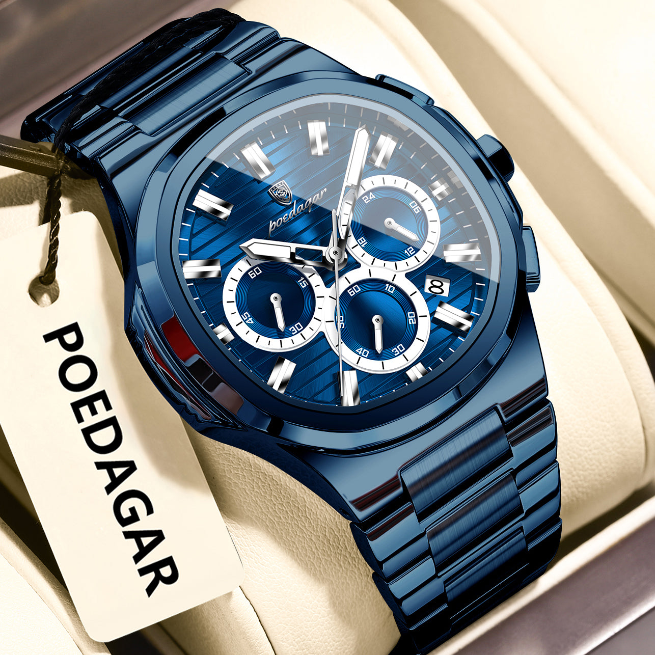 Swiss Design Men Watch - Date Chronograph Waterproof Luminous Stainless Steel Quartz