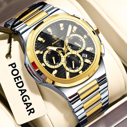Swiss Design Men Watch - Date Chronograph Waterproof Luminous Stainless Steel Quartz
