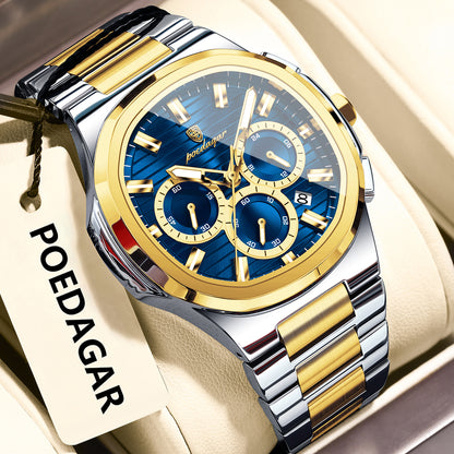 Swiss Design Men Watch - Date Chronograph Waterproof Luminous Stainless Steel Quartz