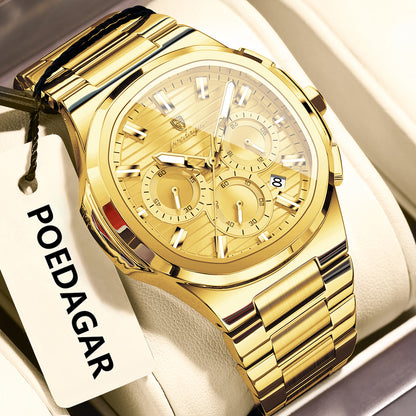 Swiss Design Men Watch - Date Chronograph Waterproof Luminous Stainless Steel Quartz