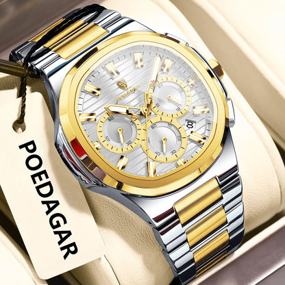 Swiss Design Men Watch - Date Chronograph Waterproof Luminous Stainless Steel Quartz