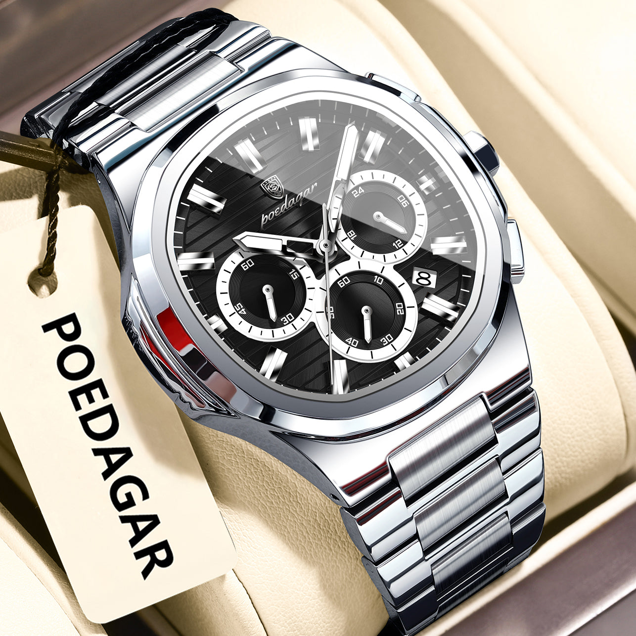 Swiss Design Men Watch - Date Chronograph Waterproof Luminous Stainless Steel Quartz