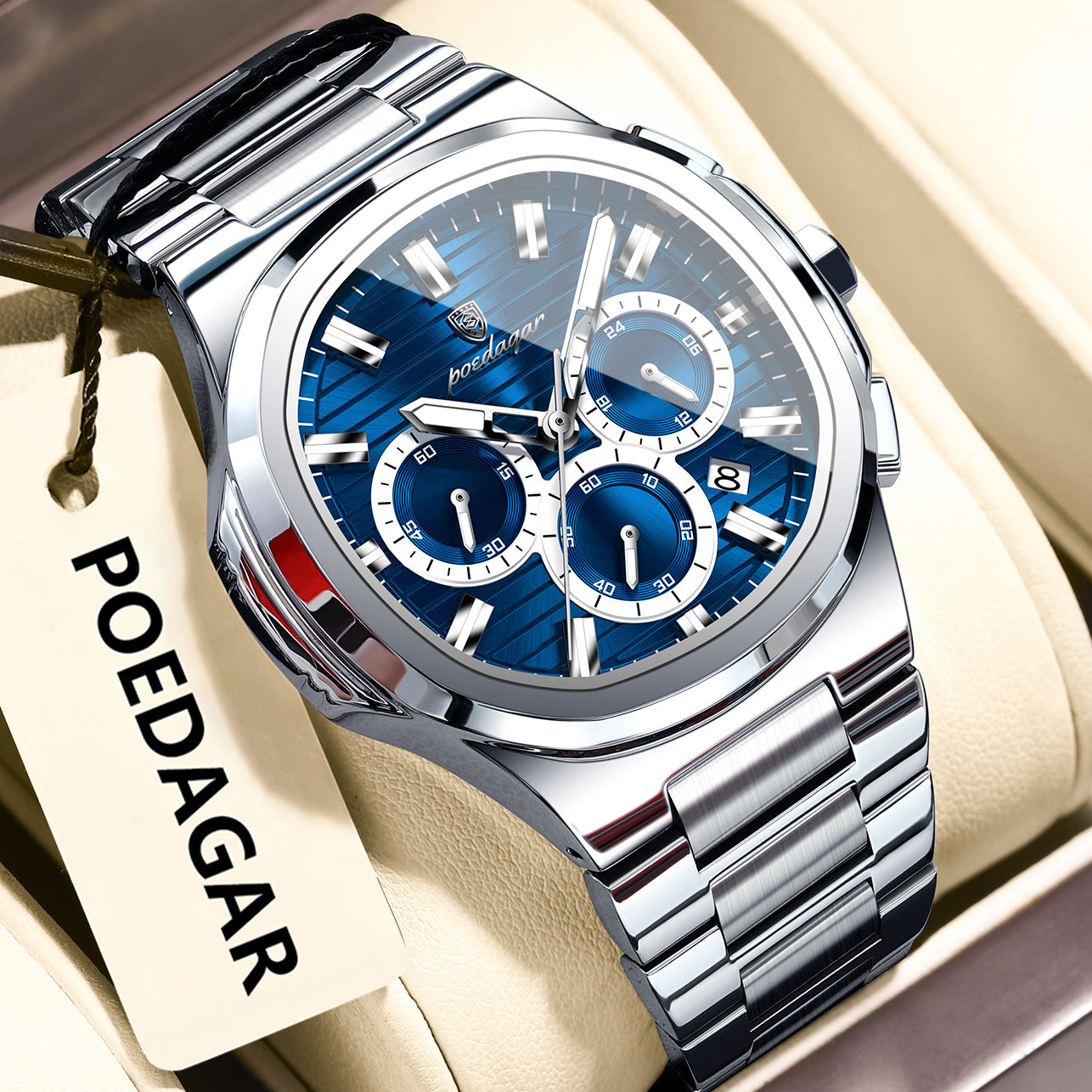 Swiss Design Men Watch - Date Chronograph Waterproof Luminous Stainless Steel Quartz