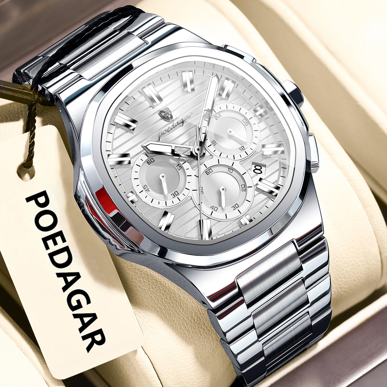 Swiss Design Men Watch - Date Chronograph Waterproof Luminous Stainless Steel Quartz