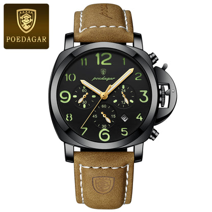 Swiss Design Men Military Watch - Waterproof Luminous Leather Quartz