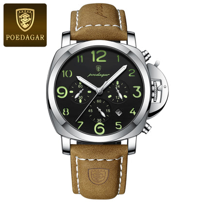 Swiss Design Men Military Watch - Waterproof Luminous Leather Quartz