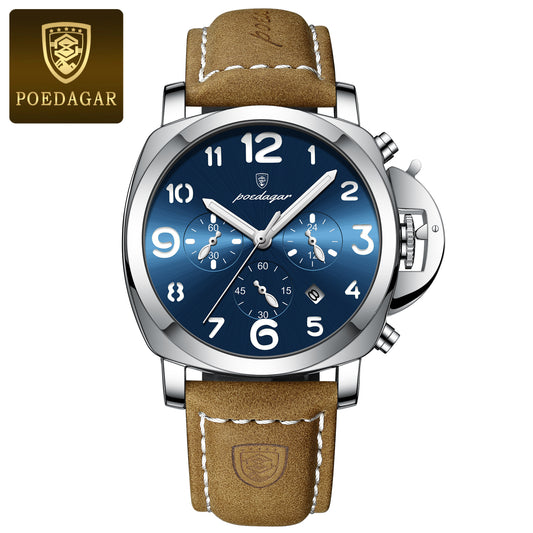 Swiss Design Men Military Watch - Waterproof Luminous Leather Quartz