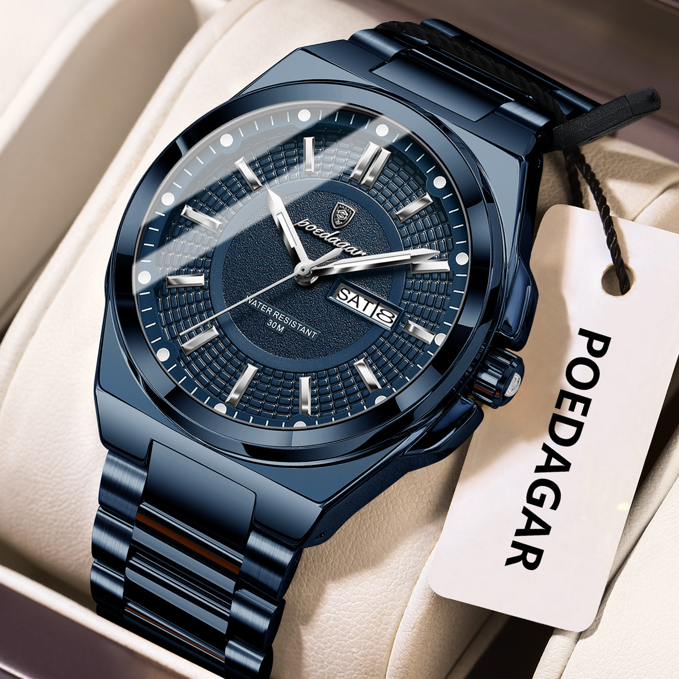 Swiss Design Men Watch - Sport Quartz Date Week Waterproof Luminous Stainless Steel