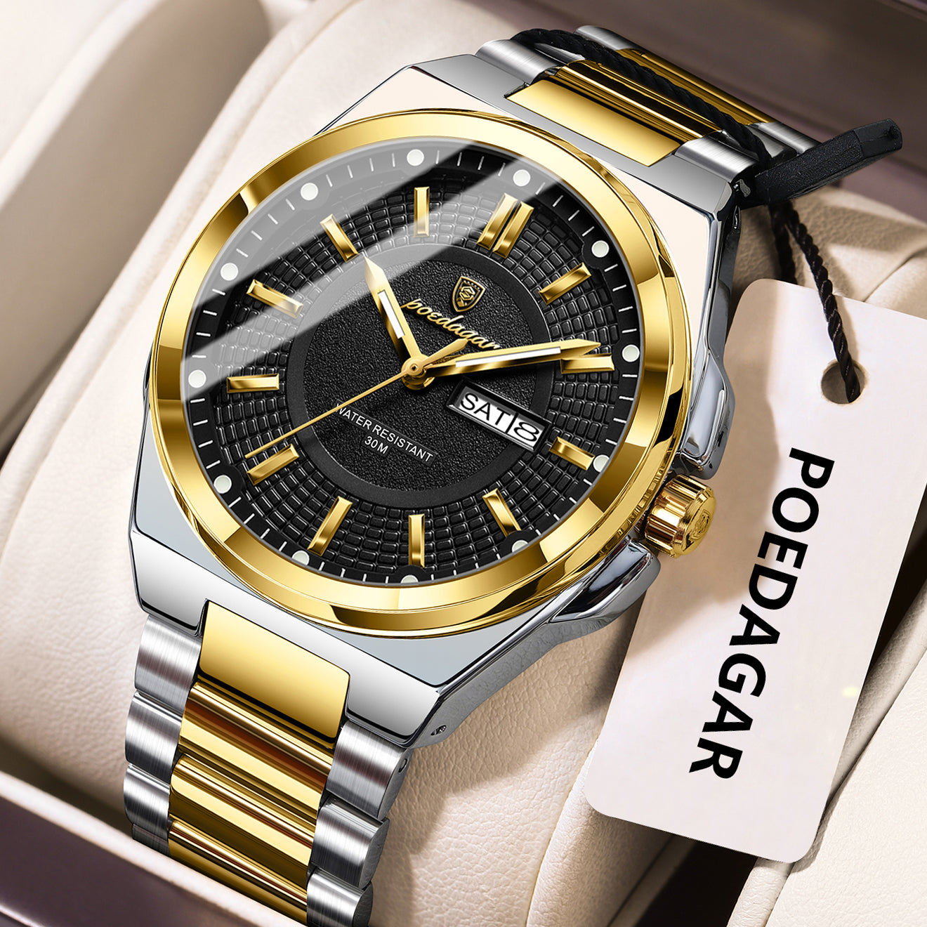 Swiss Design Men Watch - Sport Quartz Date Week Waterproof Luminous Stainless Steel