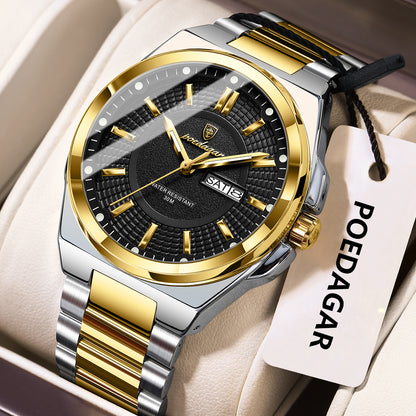 Swiss Design Men Watch - Sport Quartz Date Week Waterproof Luminous Stainless Steel