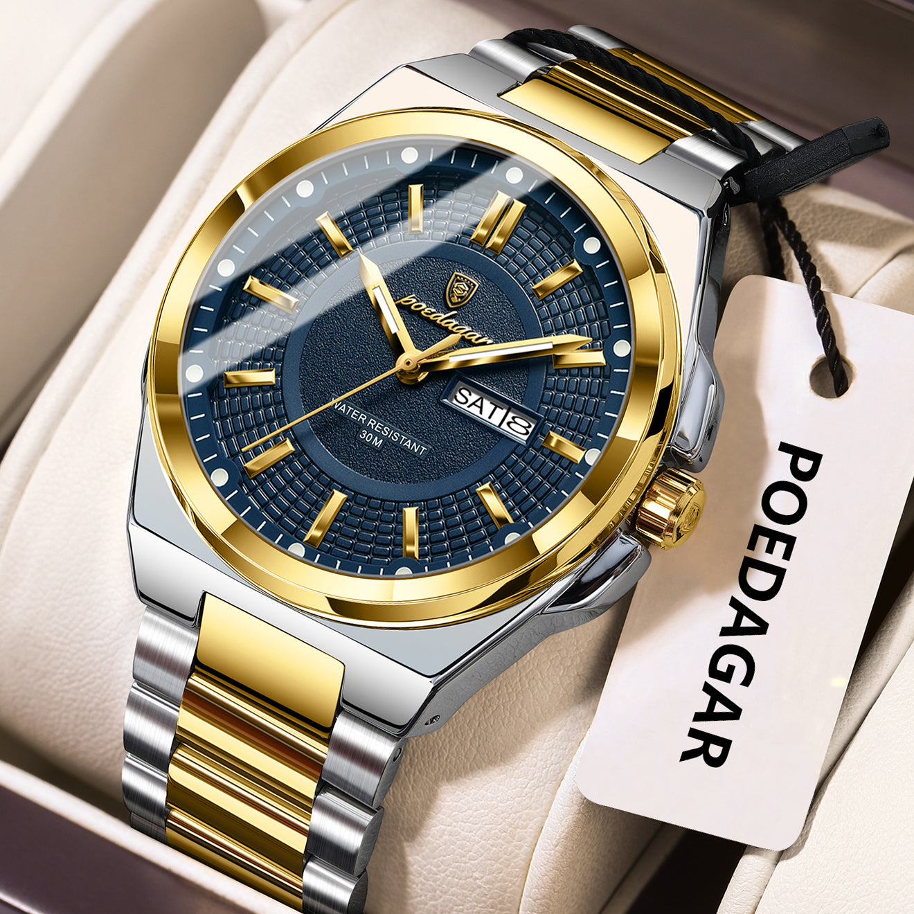 Swiss Design Men Watch - Sport Quartz Date Week Waterproof Luminous Stainless Steel