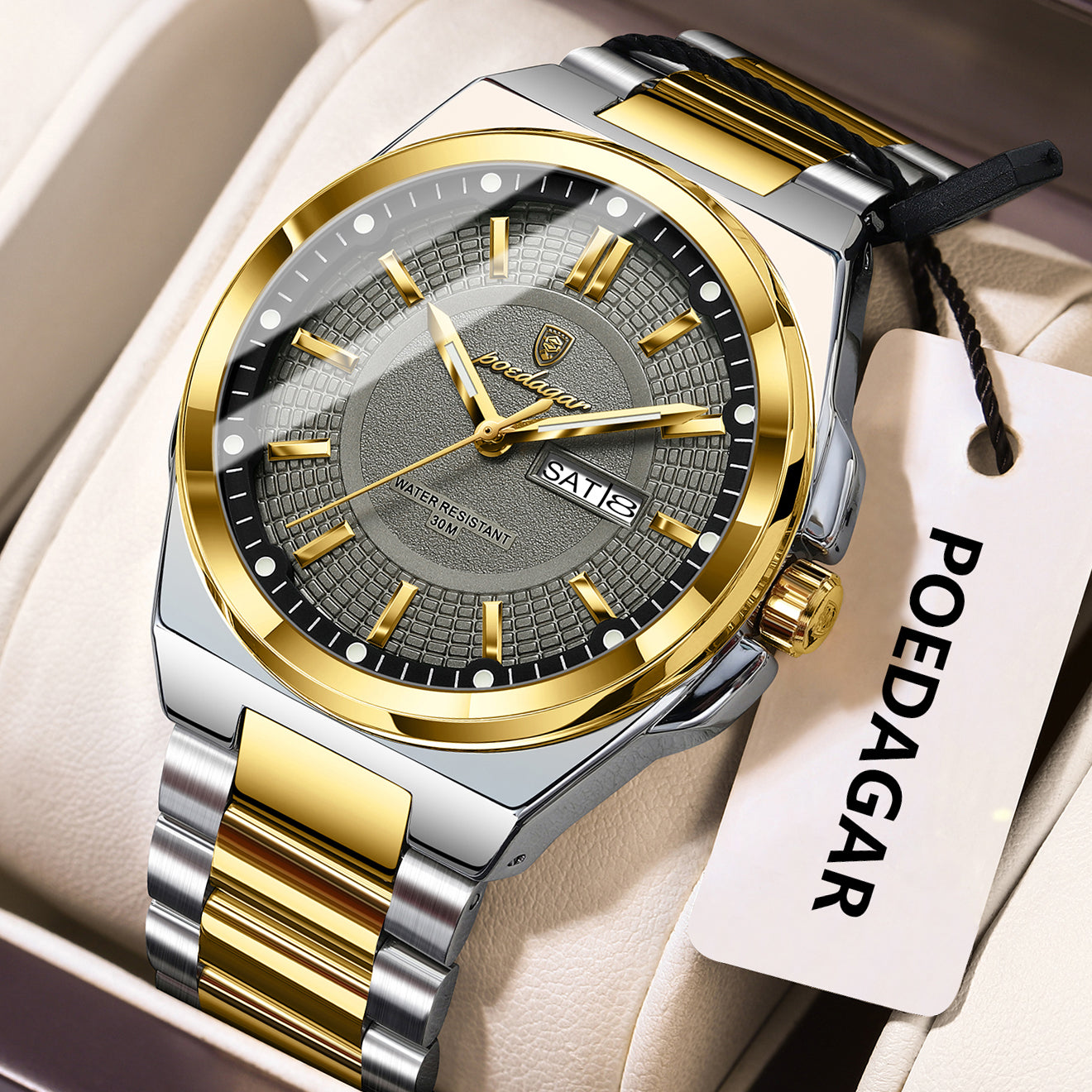 Swiss Design Men Watch - Sport Quartz Date Week Waterproof Luminous Stainless Steel