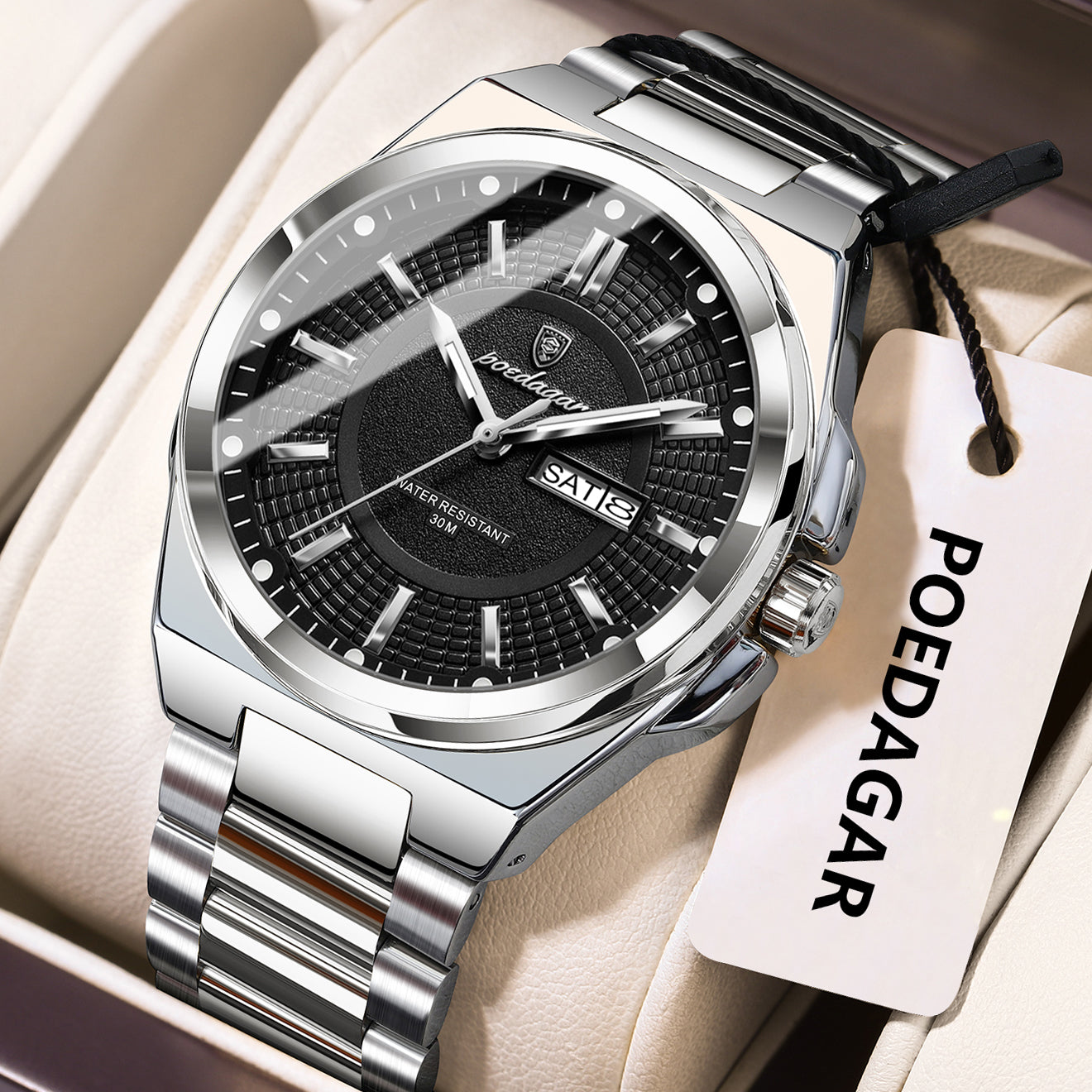 Swiss Design Men Watch - Sport Quartz Date Week Waterproof Luminous Stainless Steel