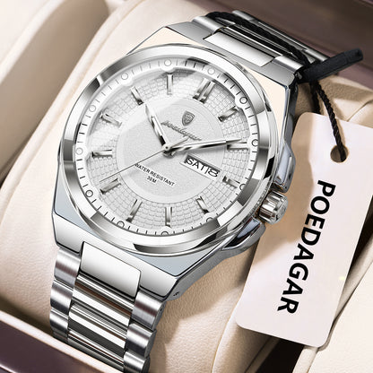 Swiss Design Men Watch - Sport Quartz Date Week Waterproof Luminous Stainless Steel