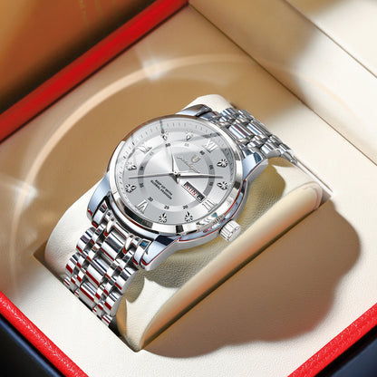 Swiss Design Men Watch - Date Week Waterproof Luminous Quartz Stainless Steel
