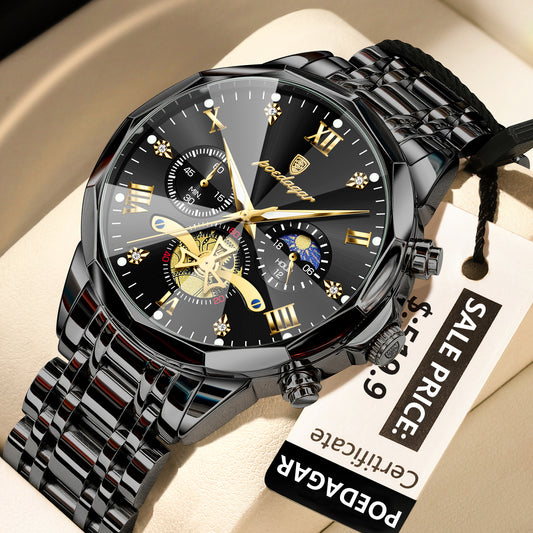 Swiss Design Men Watch - Waterproof Luminous Chronograph Stainless Steel Quartz