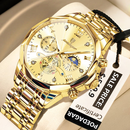 Swiss Design Men Watch - Waterproof Luminous Chronograph Stainless Steel Quartz