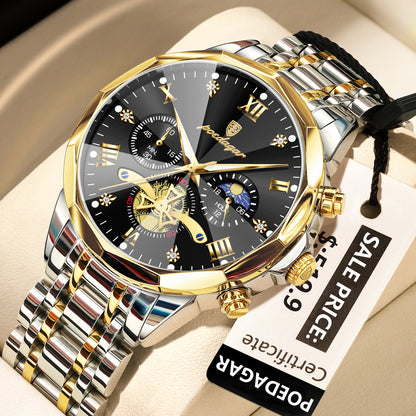 Swiss Design Men Watch - Waterproof Luminous Chronograph Stainless Steel Quartz