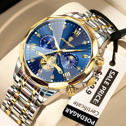 Swiss Design Men Watch - Waterproof Luminous Chronograph Stainless Steel Quartz