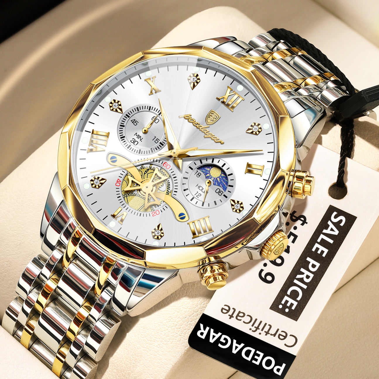 Swiss Design Men Watch - Waterproof Luminous Chronograph Stainless Steel Quartz