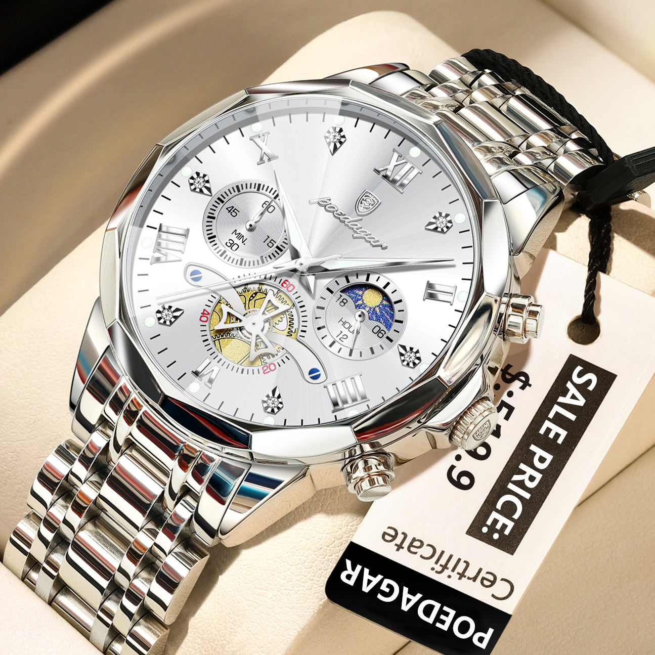 Swiss Design Men Watch - Waterproof Luminous Chronograph Stainless Steel Quartz