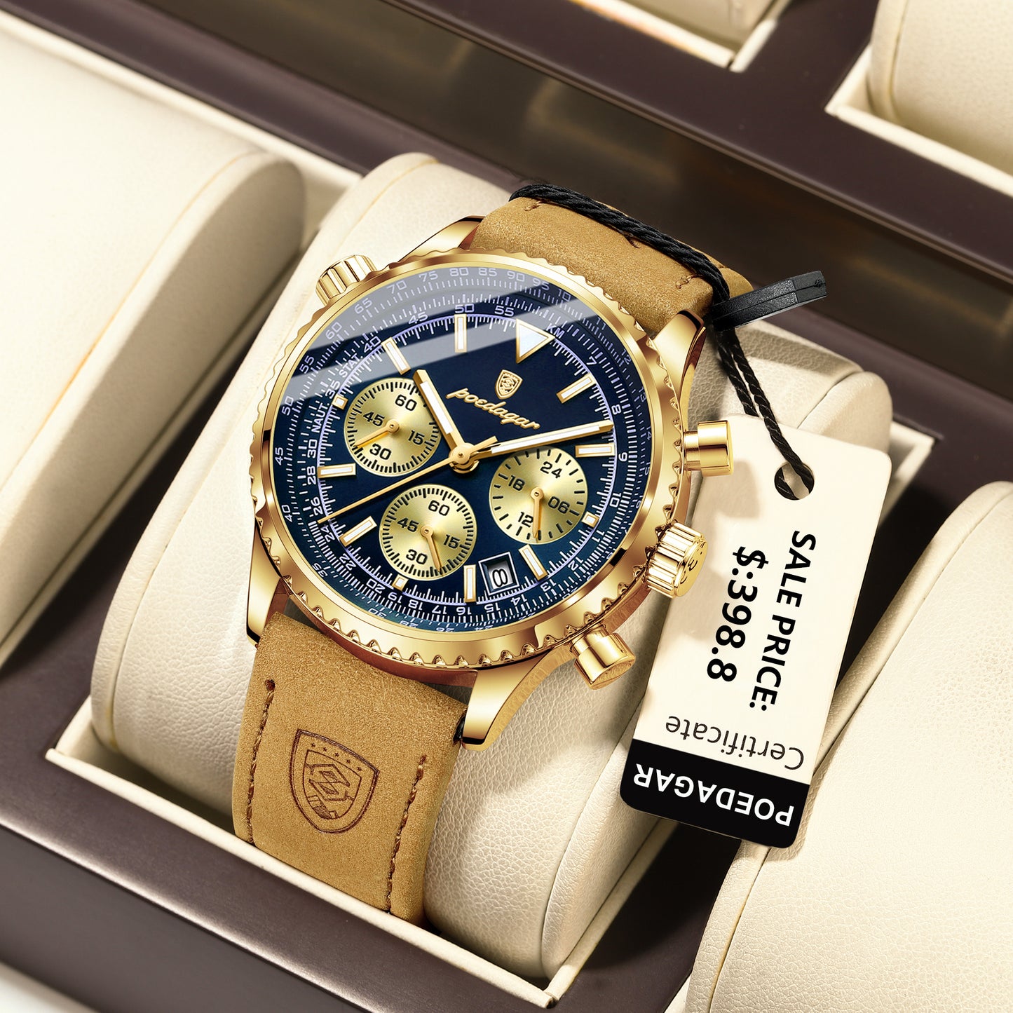 Swiss Design Men Watch - Quartz Waterproof Luminous Date Chronograph Leather Military Sports