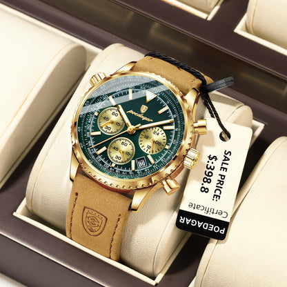 Swiss Design Men Watch - Quartz Waterproof Luminous Date Chronograph Leather Military Sports