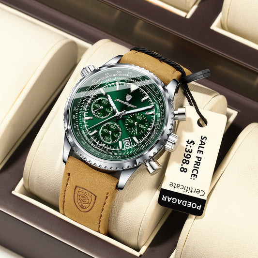 Swiss Design Men Watch - Quartz Waterproof Luminous Date Chronograph Leather Military Sports