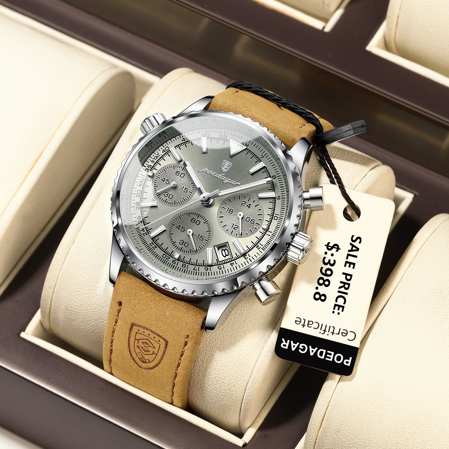 Swiss Design Men Watch - Quartz Waterproof Luminous Date Chronograph Leather Military Sports